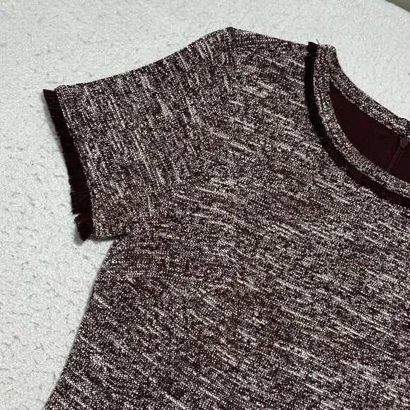 Ann Taylor LOFT Women's 4 Burgundy Short Sleeve Fringe Short Sleeve Sheath Dress - Picture 6 of 12